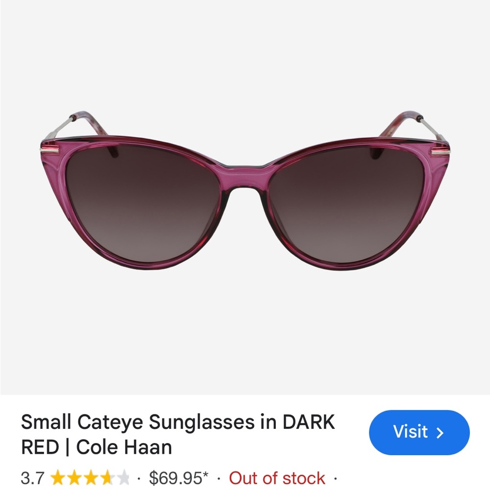 Cole Haan Red Cat Eye Sunglasses Modern Design